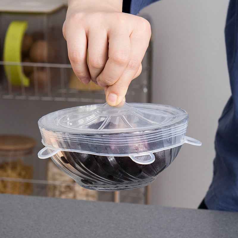 6Pcs Reusable Stretch Lids - Food Silicone Cover Fresh-Keeping Dish Cap for Kitchen Storage and Organization