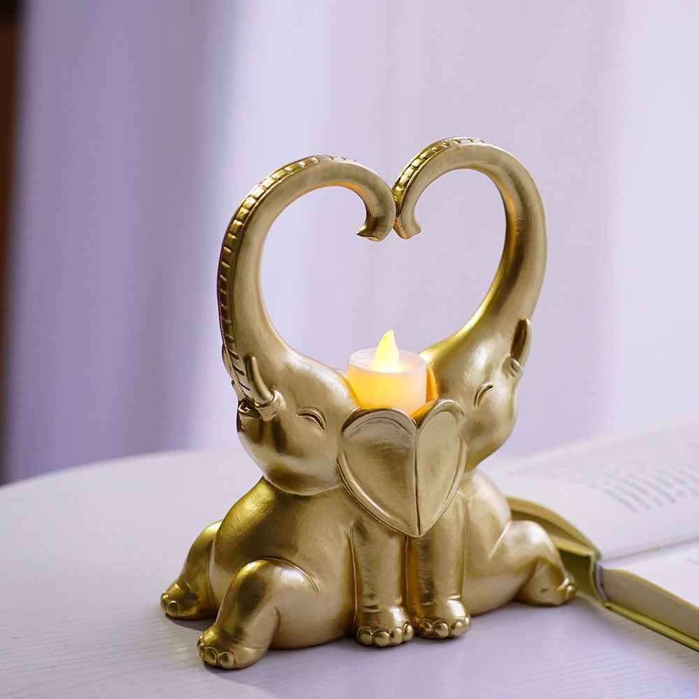Couple Elephant Candlestick Decoration Resin Crafts