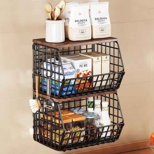 Metal Fruit Baskets Wall Holder Storage Basket Organizer Shelf For Fruit 2 Pack