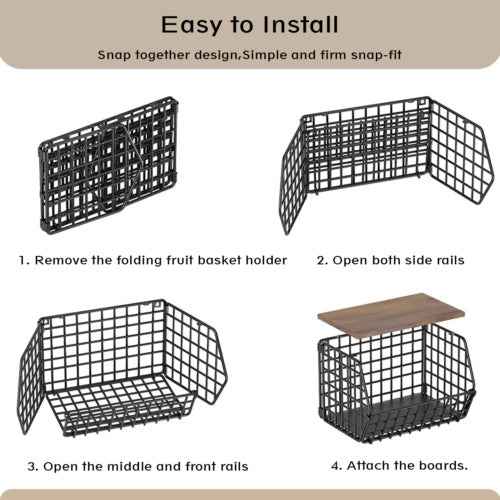 Metal Fruit Baskets Wall Holder Storage Basket Organizer Shelf For Fruit 2 Pack