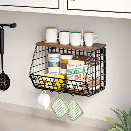 Metal Fruit Baskets Wall Holder Storage Basket Organizer Shelf For Fruit 2 Pack