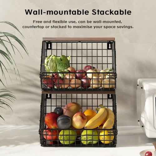 Metal Fruit Baskets Wall Holder Storage Basket Organizer Shelf For Fruit 2 Pack