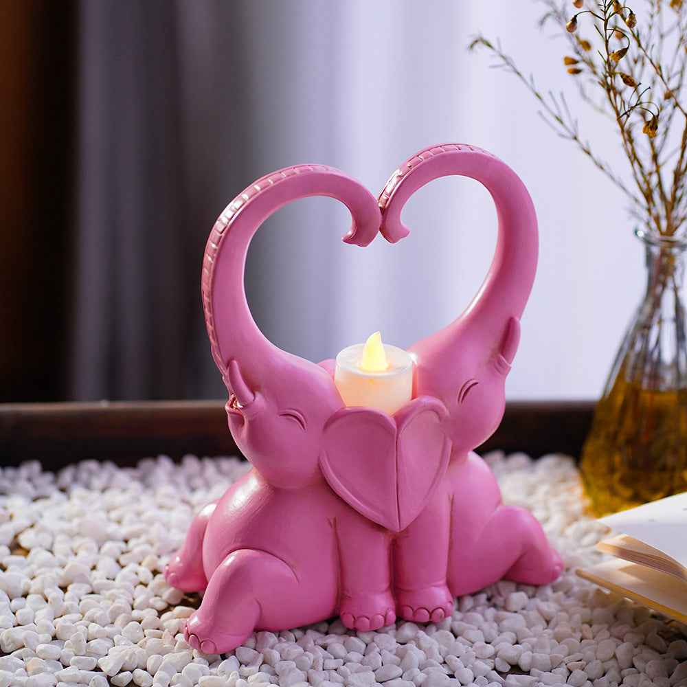 Couple Elephant Candlestick Decoration Resin Crafts