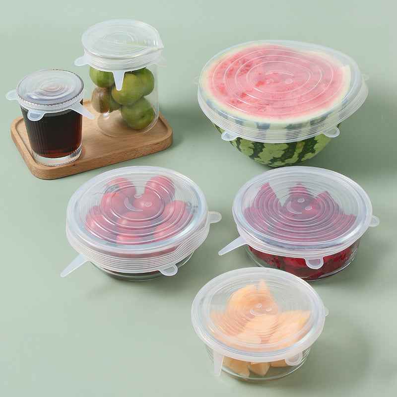 6Pcs Reusable Stretch Lids - Food Silicone Cover Fresh-Keeping Dish Cap for Kitchen Storage and Organization