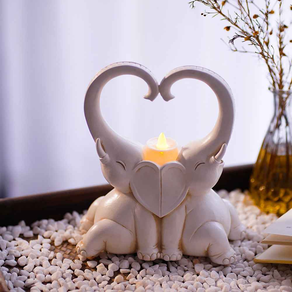 Couple Elephant Candlestick Decoration Resin Crafts