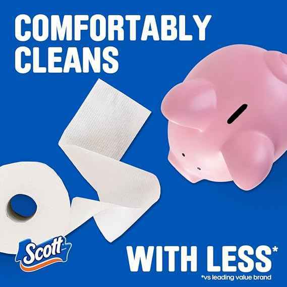 Scott ComfortPlus Toilet Paper - 12 Double Rolls, 231 Sheets per Roll, Septic-Safe, 1-Ply Bathroom Tissue