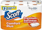 Scott ComfortPlus Toilet Paper, 12 Double Rolls, 231 Sheets per Roll, Septic-Safe, 1-Ply Toilet Tissue