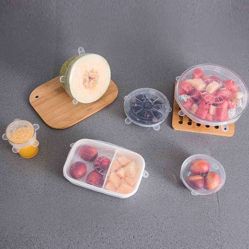 6Pcs Reusable Stretch Lids - Food Silicone Cover Fresh-Keeping Dish Cap for Kitchen Storage and Organization