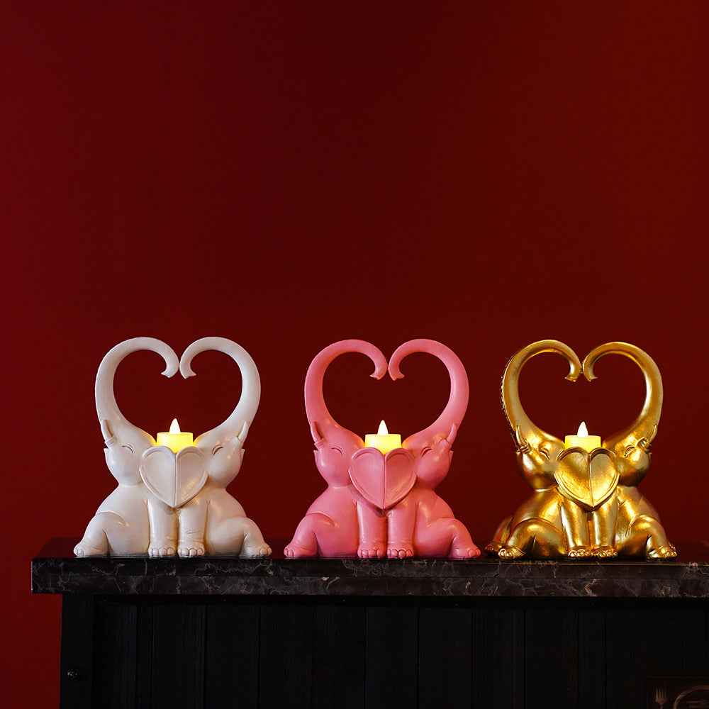 Couple Elephant Candlestick Decoration Resin Crafts