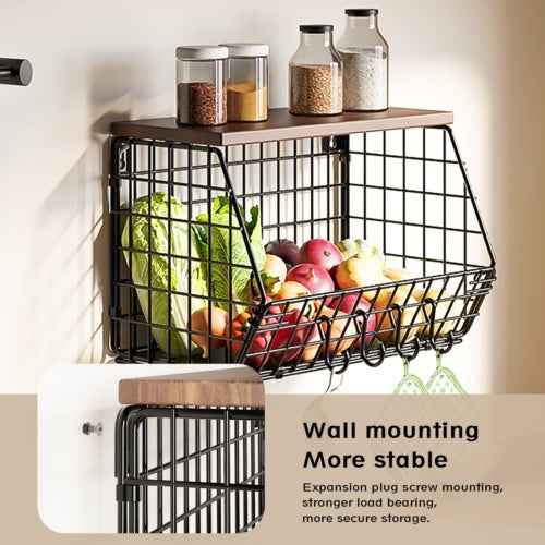 Metal Fruit Baskets Wall Holder Storage Basket Organizer Shelf For Fruit 2 Pack